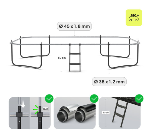 Батут Zipro Jump Pro Quadro з внутрішньою сіткою 8 x 14 футів 427 x 244 см чорний
