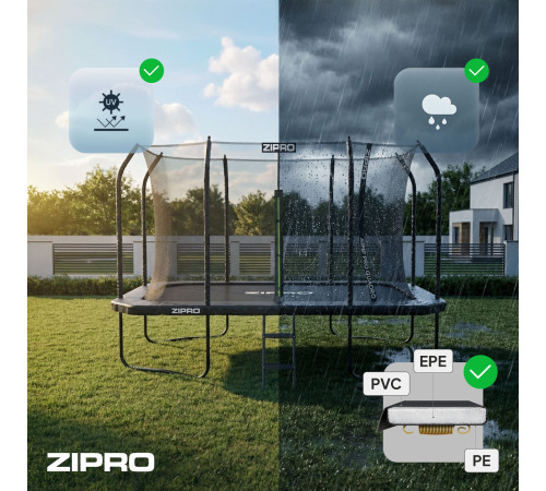 Батут Zipro Jump Pro Quadro з внутрішньою сіткою 8 х 12 футів 366 x 244 см чорний