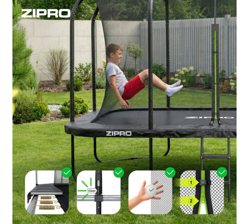 Батут Zipro Jump Pro Quadro з внутрішньою сіткою 8 х 12 футів 366 x 244 см чорний