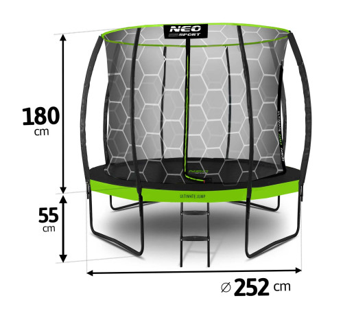 Батут Neo-Sport NS-08C221 з внутрішньою сіткою 8 футів 252 см чорно-зелений