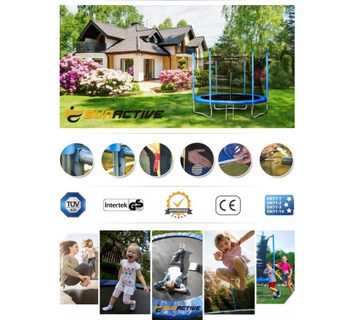 Батут SunActive TR 10FT-2 з внутрішньою сіткою 10 футів 312 см блакитний