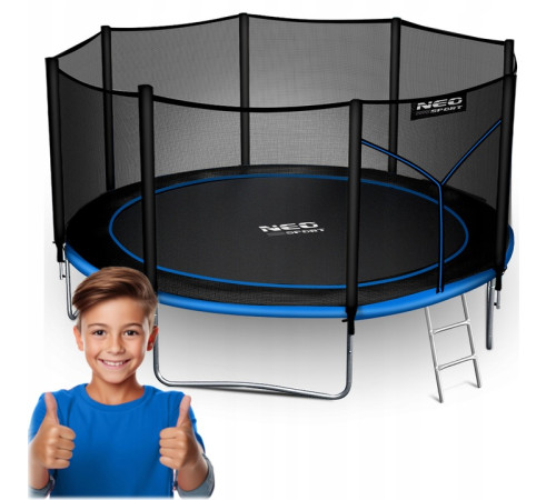 Батут Neo-Sport NS-12Z221 з зовнішньою сіткою12 футів 374 см, чорно-синій