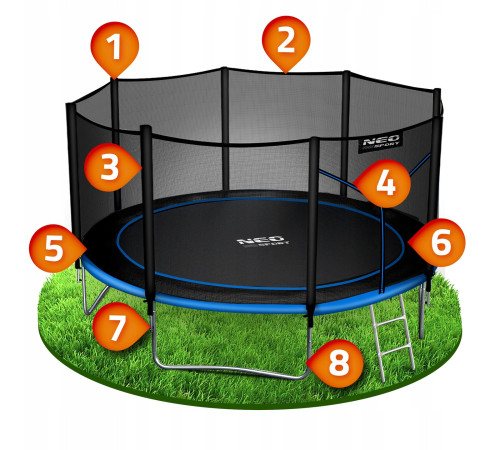 Батут Neo-Sport NS-12Z221 з зовнішньою сіткою12 футів 374 см, чорно-синій