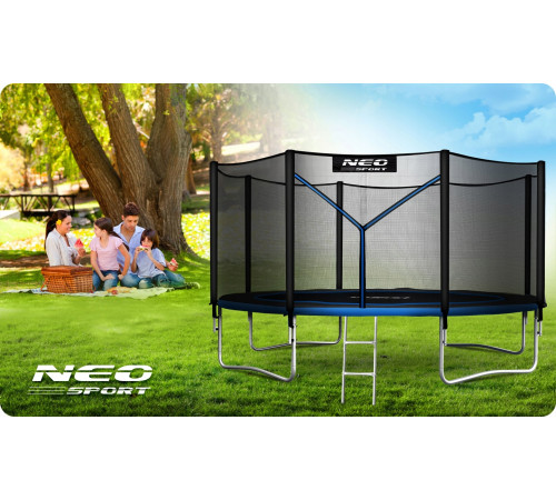 Батут Neo-Sport NS-12Z221 з зовнішньою сіткою12 футів 374 см, чорно-синій