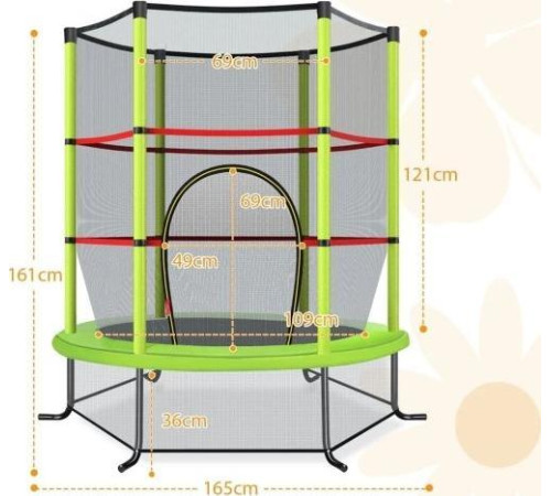 Батут Costway TW10052GN з внутрішньою сіткою 5,5 футів 165 см зелений