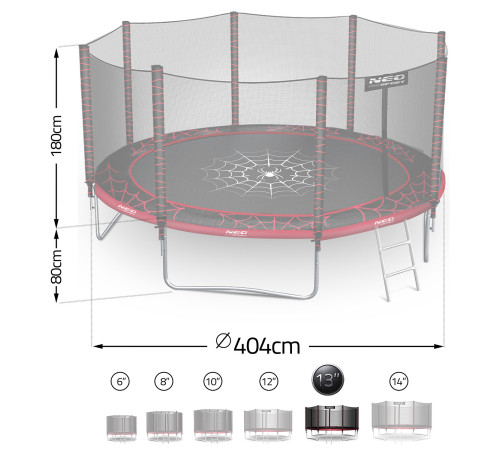 Батут Neo-Sport NS-13Z241 з зовнішньою сіткою 13 футів 404 см, чорно-червоний