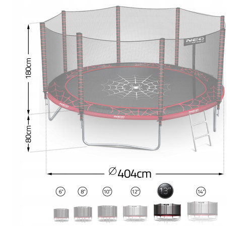Батут Neo-Sport NS-13Z241 з зовнішньою сіткою 13 футів 404 см, чорно-червоний