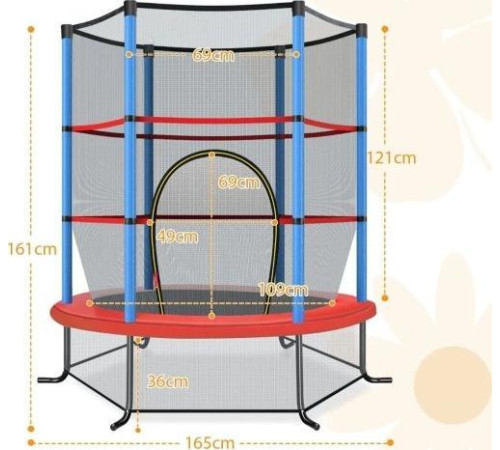 Батут Costway TW10052NY з внутрішньою сіткою 5,5 футів 165 см синьо-червоний