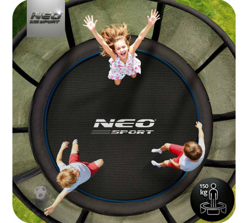 Батут Neo-Sport NS-13Z221 з зовнішньою сіткою 13 футів 404 см, чорно-синя
