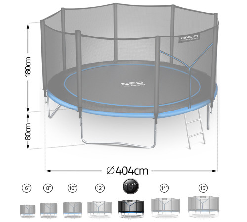 Батут Neo-Sport NS-13Z221 з зовнішньою сіткою 13 футів 404 см, чорно-синя