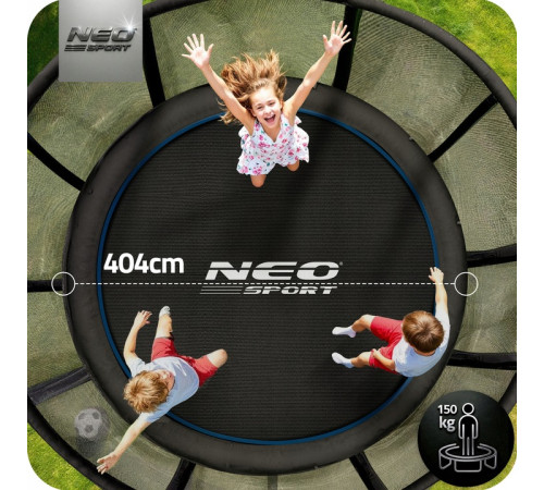 Батут Neo-Sport NS-13Z221 з зовнішньою сіткою 13 футів 404 см, чорно-синя