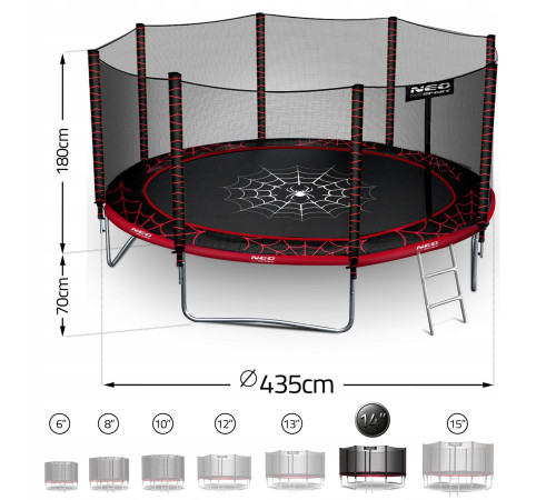 Батут Neo-Sport NS-14Z241 з зовнішньою сіткою 14 футів 435 см, чорно-червоний