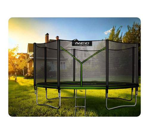 Батут Neo-Sport NS-14Z231 з зовнішньою сіткою 14 футів 435 см, чорно-зелений