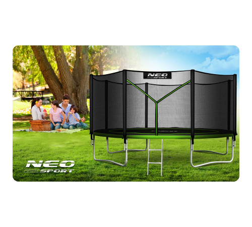 Батут Neo-Sport NS-14Z231 з зовнішньою сіткою 14 футів 435 см, чорно-зелений