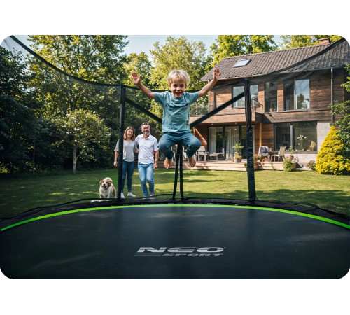 Батут Neo-Sport NS-14Z231 з зовнішньою сіткою 14 футів 435 см, чорно-зелений
