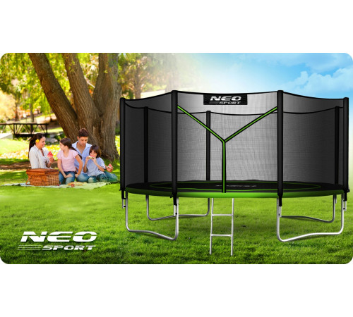 Батут Neo-Sport NS-14Z231 з зовнішньою сіткою 14 футів 435 см, чорно-зелений