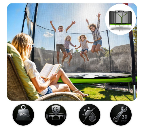 Батут Neo-Sport NS-06Z231 з зовнішньою сіткою 6 футів 183 см, чорно-зелений