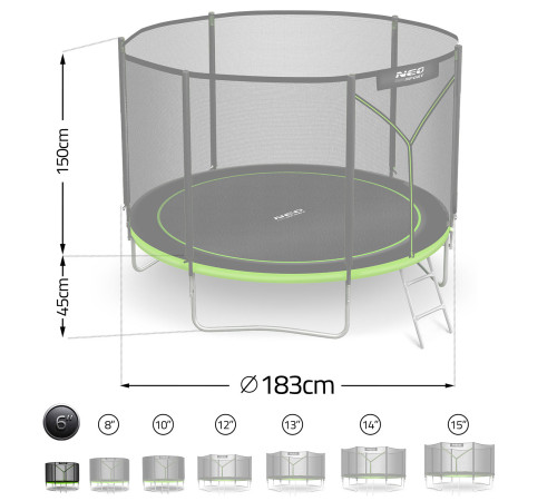 Батут Neo-Sport NS-06Z231 з зовнішньою сіткою 6 футів 183 см, чорно-зелений