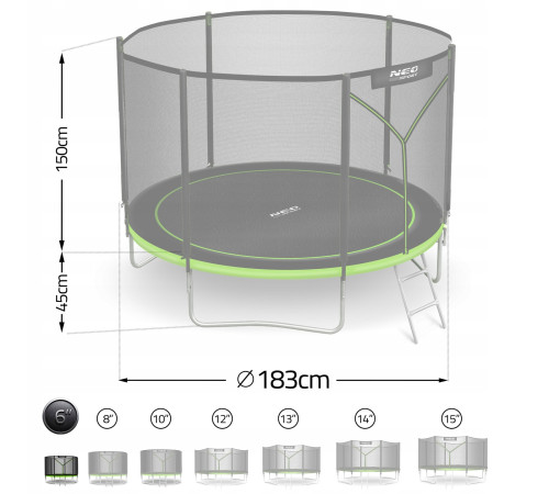 Батут Neo-Sport NS-06Z231 з зовнішньою сіткою 6 футів 183 см, чорно-зелений