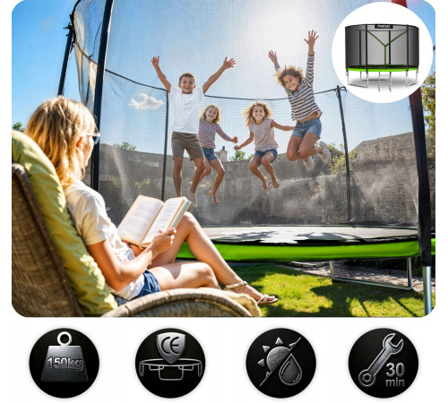 Батут Neo-Sport NS-06Z231 з зовнішньою сіткою 6 футів 183 см, чорно-зелений