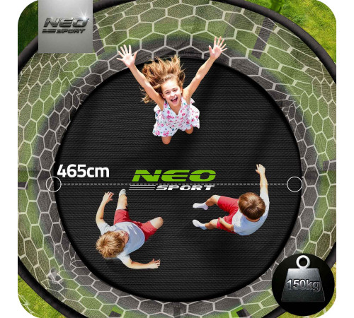 Батут Neo-Sport NS-15Z241 з внутрішньою сіткою 15 футів 465 см, чорно-зелений