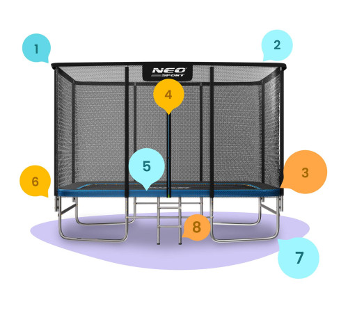 Батут Neo-Sport з зовнішньою сіткою 12 x 8 футів 244 х 366 см, чорно-синій