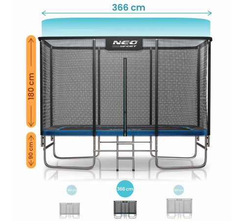 Батут Neo-Sport з зовнішньою сіткою 12 x 8 футів 244 х 366 см, чорно-синій