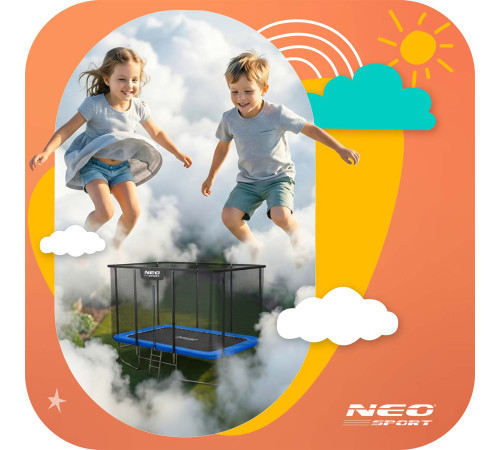 Батут Neo-Sport з зовнішньою сіткою 12 x 8 футів 244 х 366 см, чорно-синій