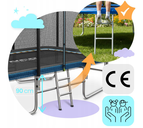 Батут Neo-Sport з зовнішньою сіткою 12 x 8 футів 244 х 366 см, чорно-синій