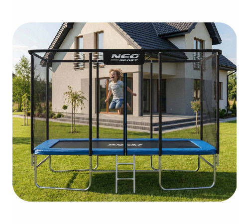 Батут Neo-Sport з зовнішньою сіткою 14 x 10 футів 427 x 305 см, чорно-синій
