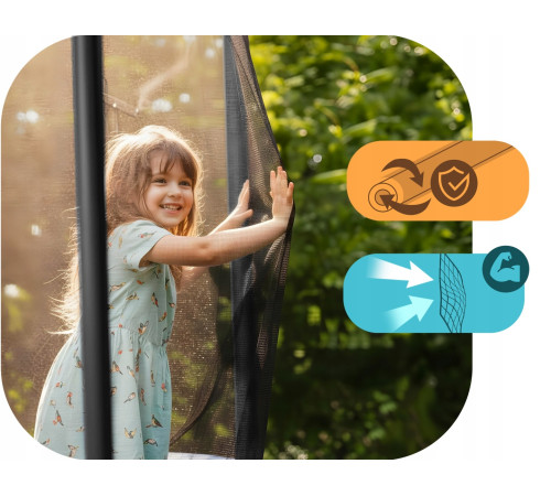 Батут Neo-Sport з зовнішньою сіткою 14 x 10 футів 427 x 305 см, чорно-синій