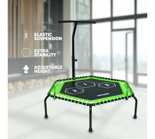 Батут для фітнесу VIRTUFIT PRO з поручнем 127 см, чорно-зелений