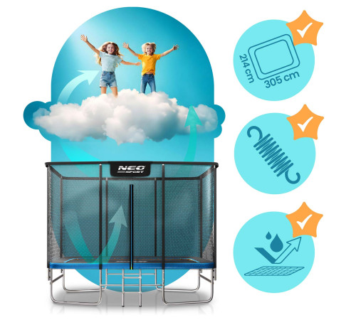 Прямокутний батут Neo-Sport з зовнішньою сіткою 10 x 7 футів 305 x 213 см, чорно-синій