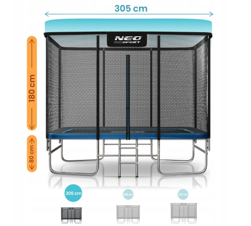 Прямокутний батут Neo-Sport з зовнішньою сіткою 10 x 7 футів 305 x 213 см, чорно-синій