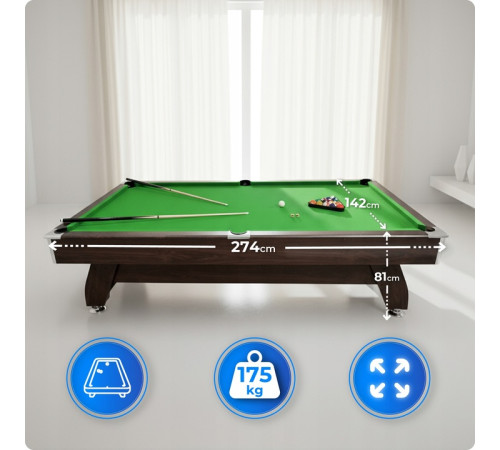Більярдний стіл THUNDER BOLD-BROWN 9FT, 274 х 142 х 81 см