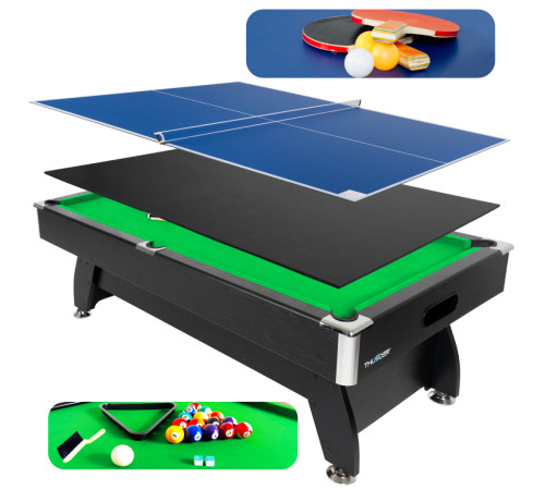 Більярдний стіл THUNDER 9FT BOLD-BLACK з покриттям для пінг-понгу/обіднього столу,