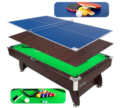 Більярдний стіл THUNDER 7FT BOLD-BROWN з покриттям для пінг-понгу/обіднього столу, 214 х 122 х 81 см
