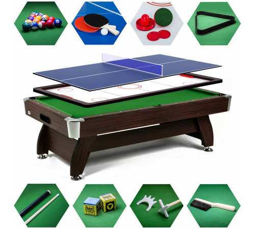Більярдний стіл Hop-Sport Vip Extra 9 FT з накладками для пінг-понгу та аерохокею, 281 х 155 х 80 см