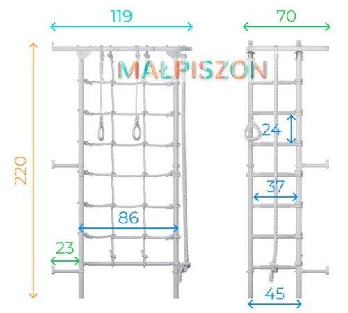 Шведська стінка Małpiszon Kometa Next 4 218 х 112,3 см з аксесуарами, біла