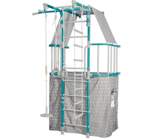 Шведська стінка Małpiszon Indigo Pastel 226 х 115 см з будиночком, бірюзова