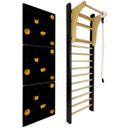 Шведська стінка UNDERFIT LEON 195 x 80 см з турніком та скеледромом, чорна