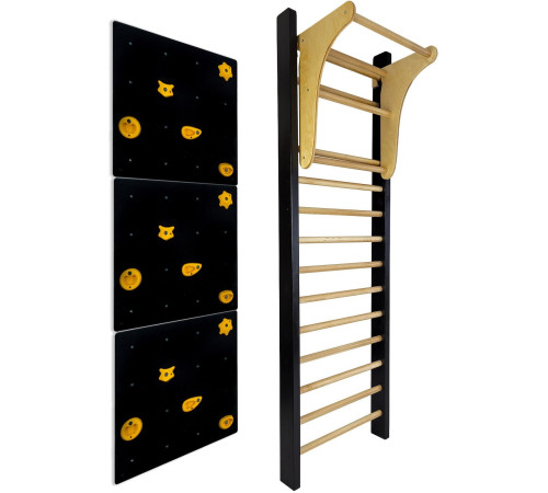 Шведська стінка UNDERFIT LEON 250 x 80 см з турніком та скеледромом, чорна