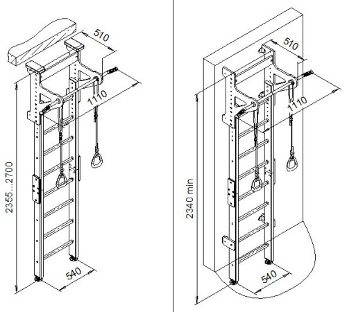 Шведська стінка Małpiszon Kometa Eco 1 234 х 111 см, біла