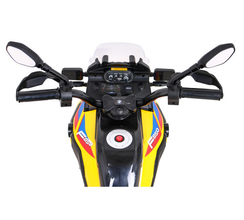 Дитячий акумуляторний мотоцикл BMW F850 GS Жовтий + Опорні колеса + Аудіо LED + Free Start + EVA Дитячий акумуляторний мотоцикл BMW F850 GS Жовтий + Опорні колеса + Аудіо LED + Free Start + EVA