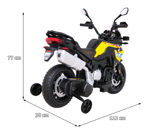 Дитячий акумуляторний мотоцикл BMW F850 GS Жовтий + Опорні колеса + Аудіо LED + Free Start + EVA Дитячий акумуляторний мотоцикл BMW F850 GS Жовтий + Опорні колеса + Аудіо LED + Free Start + EVA