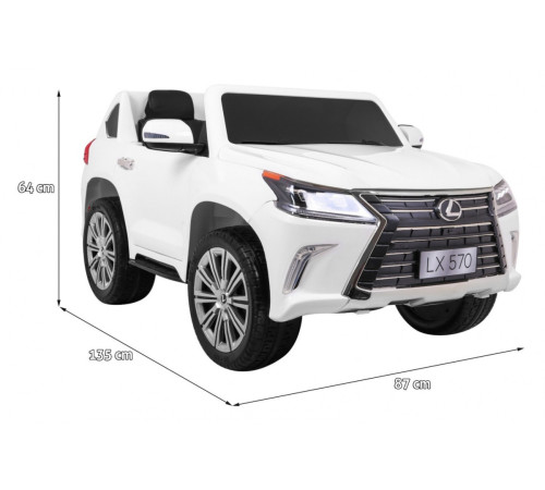 Lexus LX570 2-місний дитячий автомобіль Білий + Пульт + EVA Диски + Радіо MP3 + LED