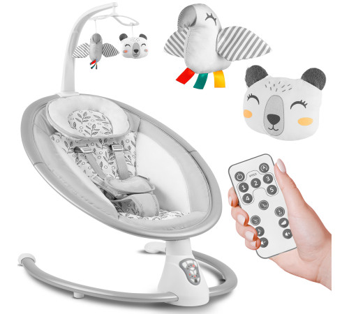 Крісло-гойдалка з автоматичним гойданням Ricokids біло-сіре Крісло-гойдалка з автоматичним гойданням Ricokids біло-сіре