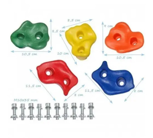 Набір зачепів для скеледрому пластикові 5 штук L-розмір з кріпленням - різнокольоровий