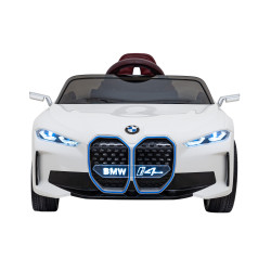 Дитячий автомобіль BMW i4 на акумуляторі Білий + Повільний старт + EVA + Екошкіра + Audio LED + Пульт