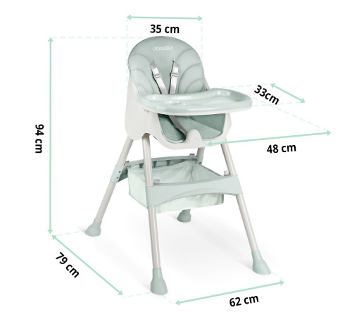 Стільчик для годування зі столиком Ricokids Milo 79 х 62 х 94 см - зелено-білий